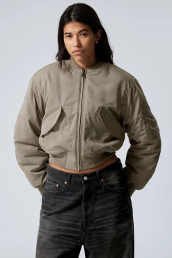 Weekday CROPPED BOMBER JACKET dusty mole Discount