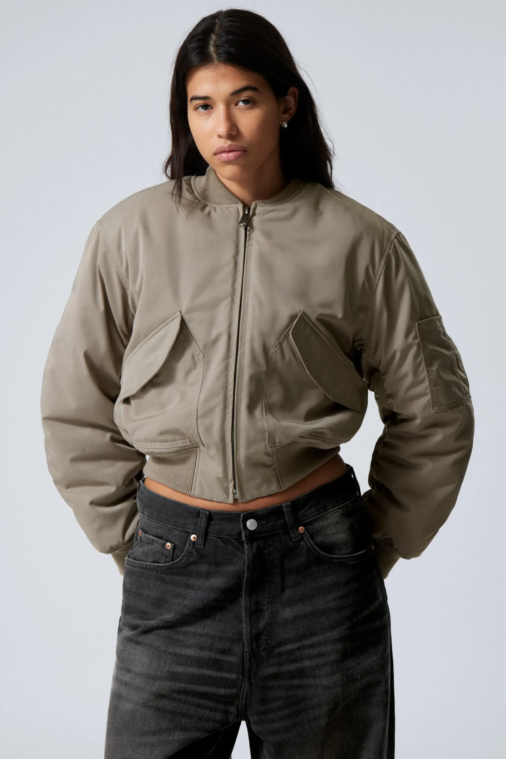 Weekday CROPPED BOMBER JACKET dusty mole Discount