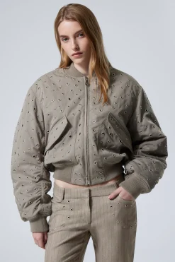 Weekday CROPPED EYELET BOMBER JACKET dusty mole Best
