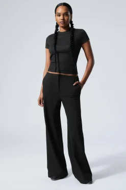 Weekday CUT-OFF WAISTBAND SUITING TROUSERS black stripe Discount