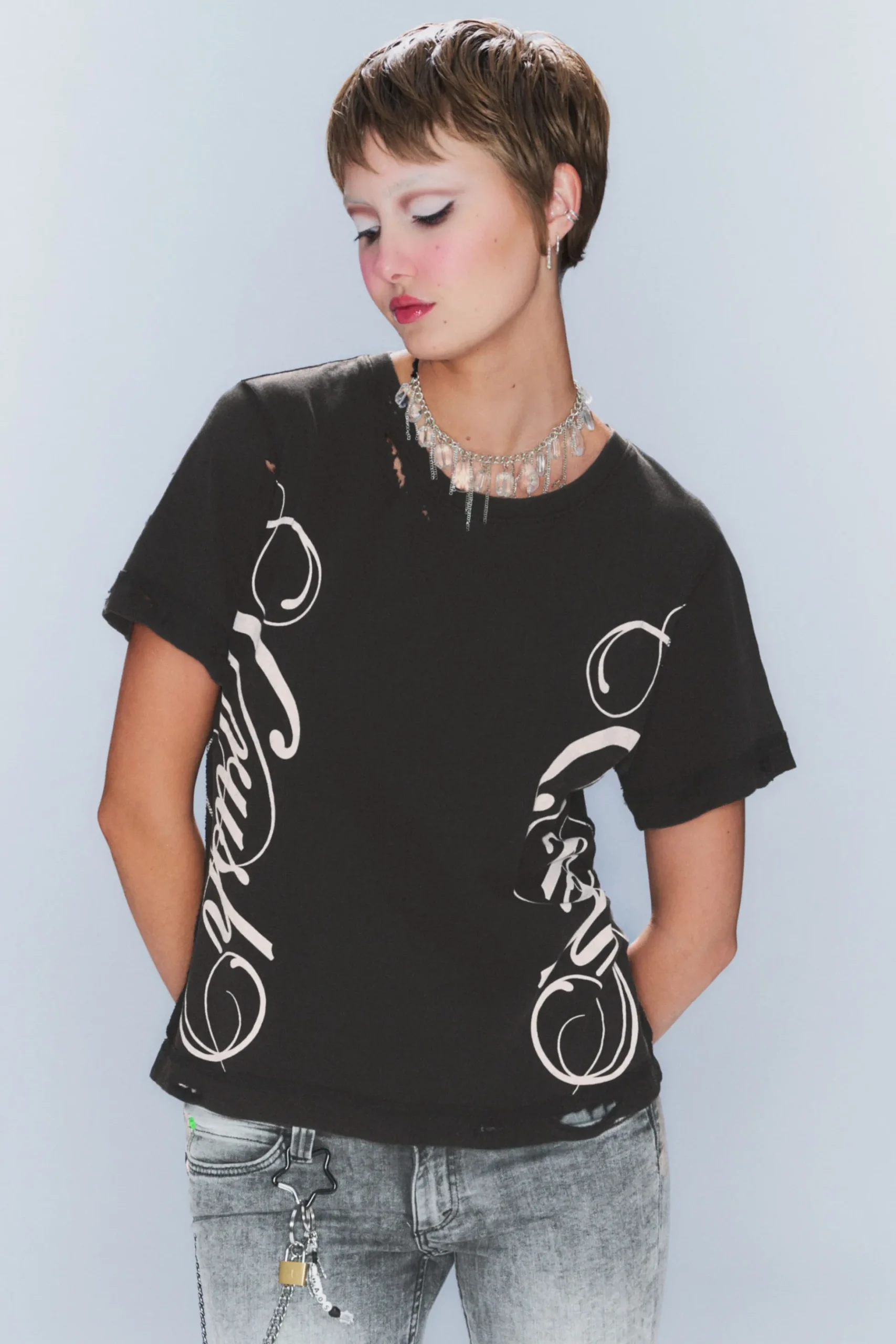 Weekday DISTRESSED PRINTED T-SHIRT washed black Sale