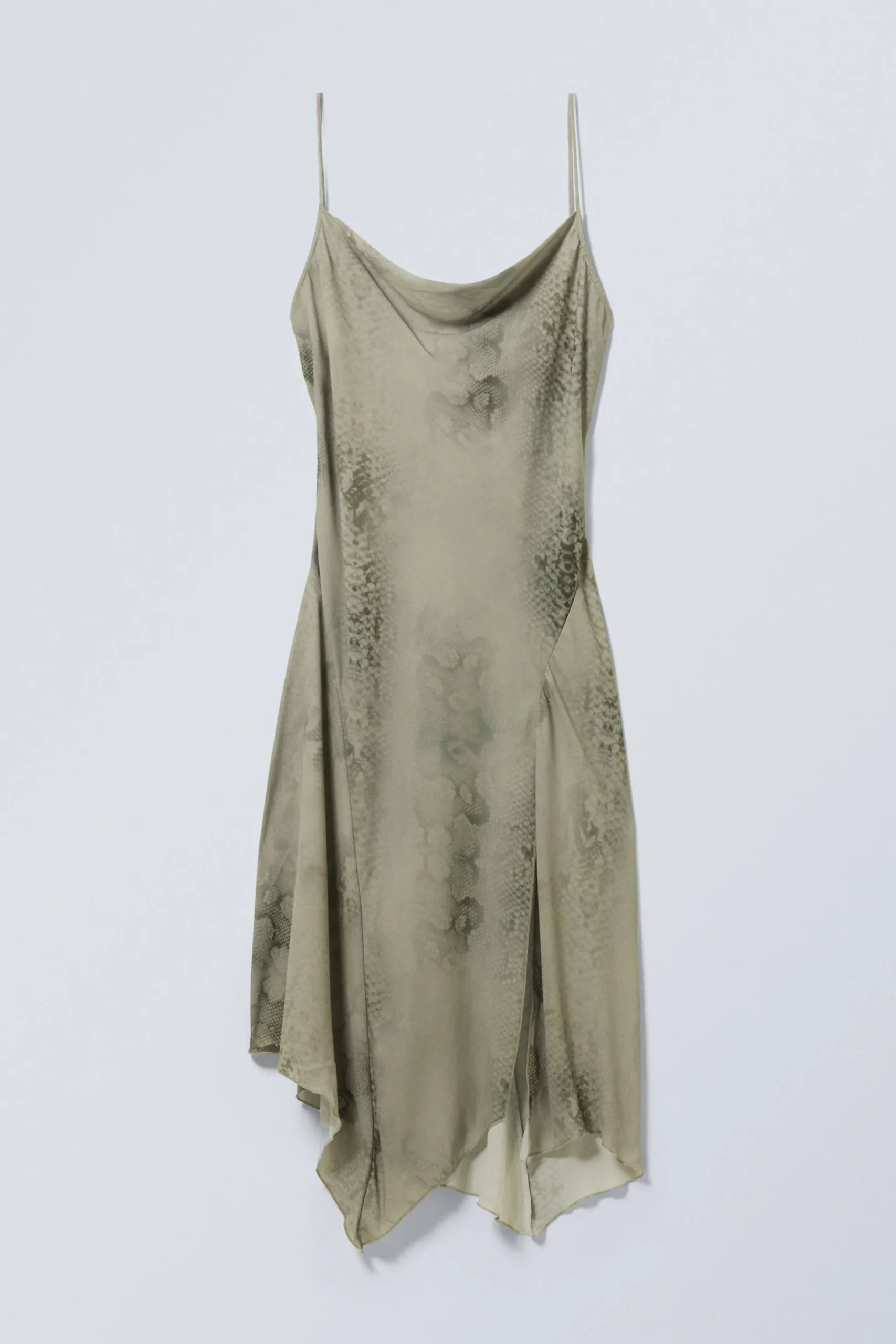 Weekday DRAPED ASYMMETRIC STRAP DRESS dusty salvia snake print Cheap