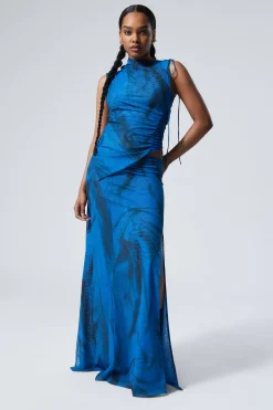 Weekday DRAPED ASYMMETRIC TIE MAXI DRESS bright blue Sale