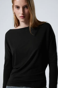 Weekday DRAPED LONG-SLEEVED LYOCELL TOP black Cheap