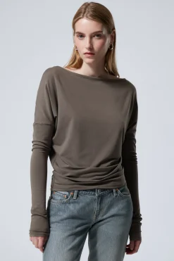 Weekday DRAPED LONG-SLEEVED LYOCELL TOP dark mole Outlet