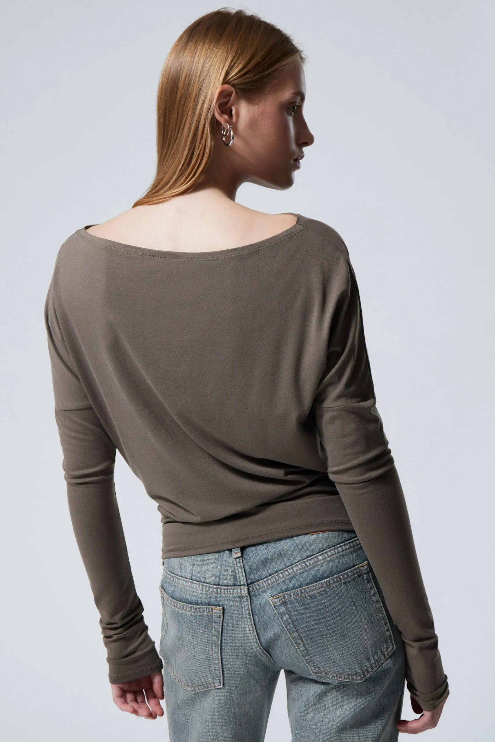 Weekday DRAPED LONG-SLEEVED LYOCELL TOP dark mole Outlet