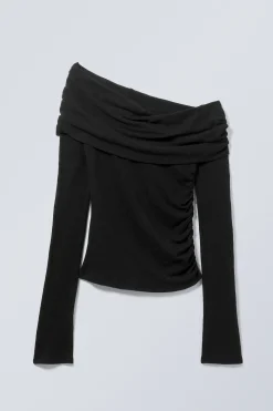 Weekday DRAPED OFF-SHOULDER TOP black Best Sale