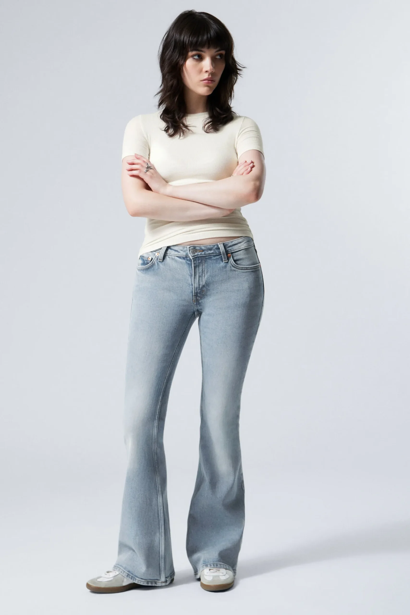 Weekday FLAME LOW RISE SLIM FLARED LEG JEANS stone blue light blue Clearance