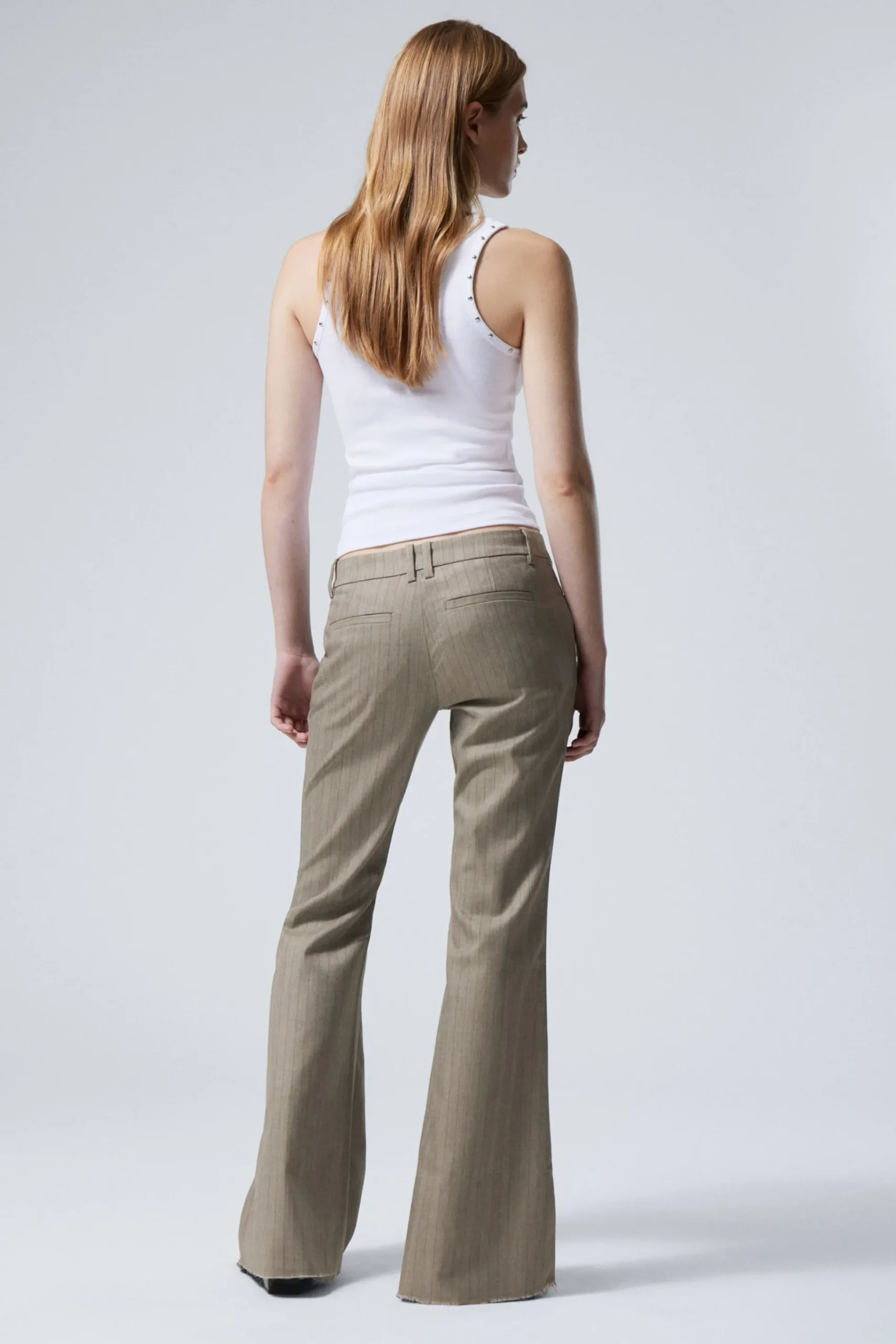 Weekday FLARED EYELET SUIT TROUSERS striped dusty beige Sale