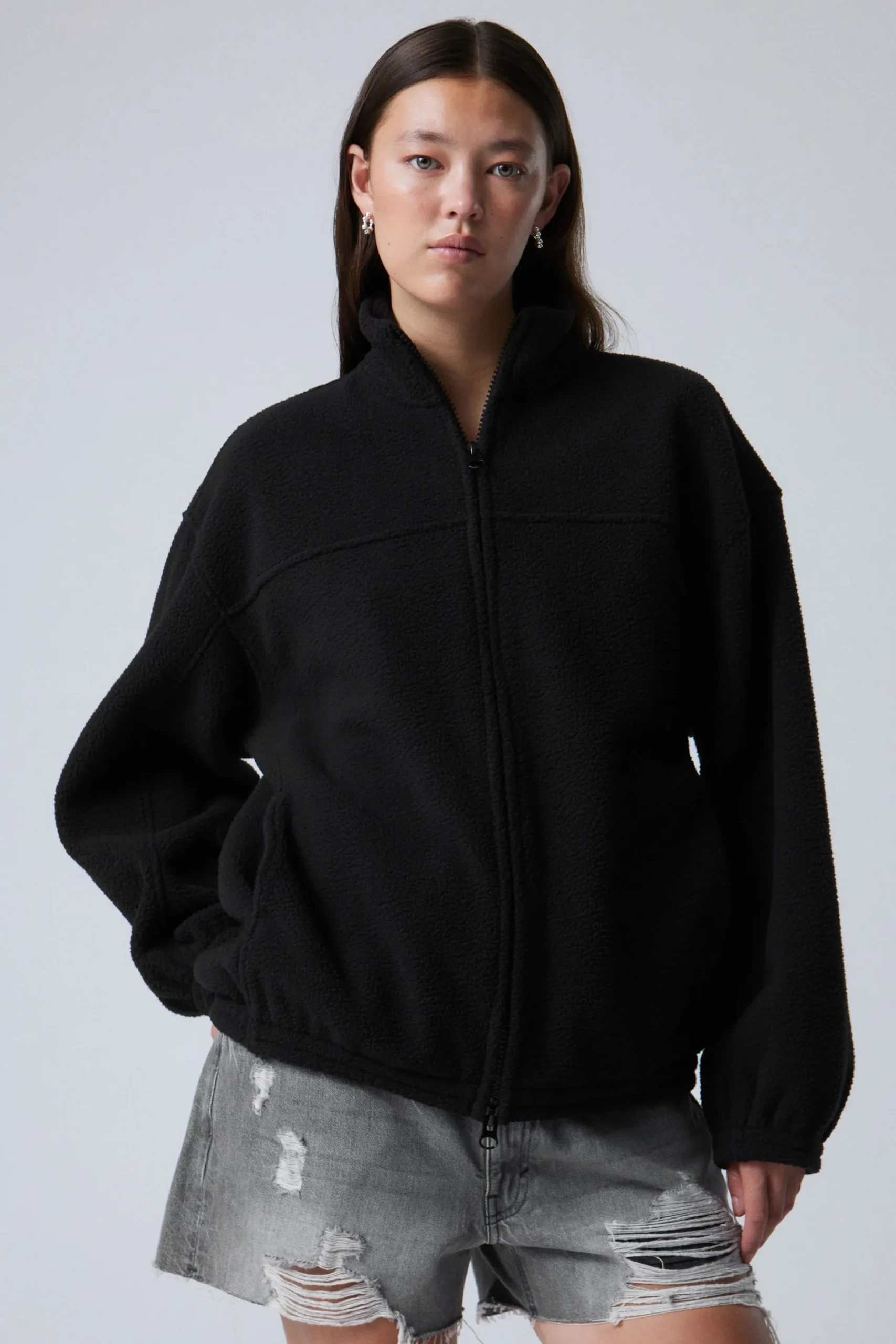 Weekday FLEECE ZIP JACKET black Hot