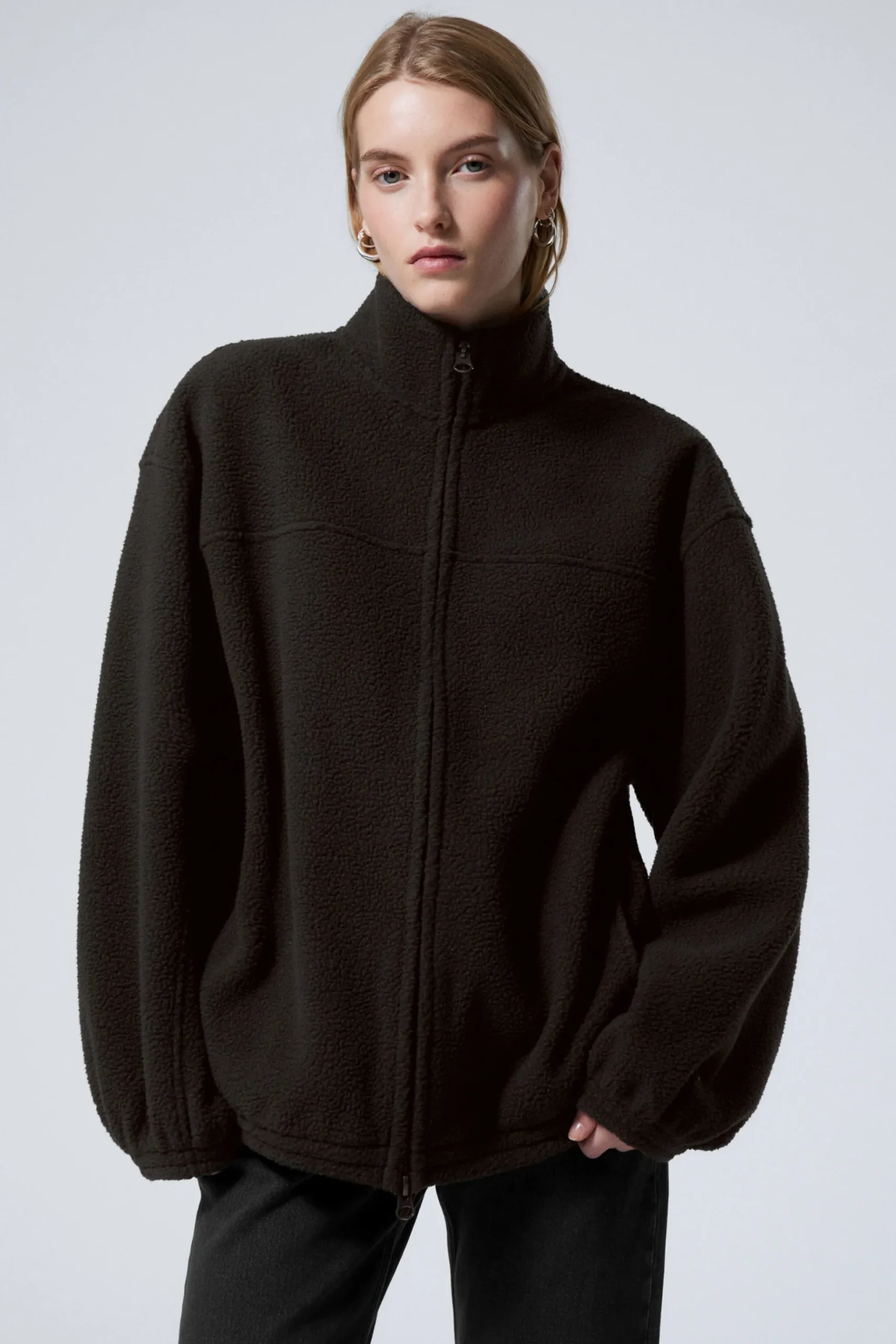 Weekday FLEECE ZIP JACKET dark brown Flash Sale