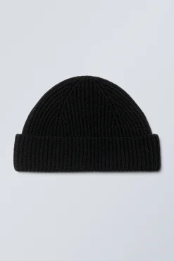 Weekday FOLD KNIT WOOL BLEND BEANIE black Sale