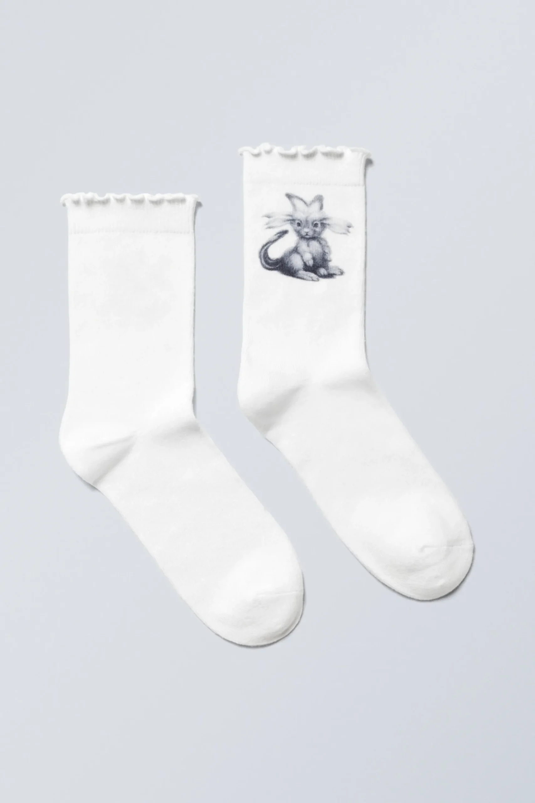 Weekday FRILLED PRINTED SOCKS white cat print Cheap