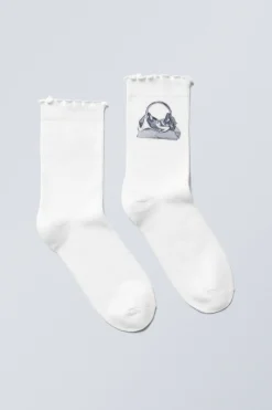 Weekday FRILLED PRINTED SOCKS white handbag print Best Sale