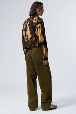 Weekday GALAXY LOOSE STRAIGHT CORD TROUSER washed dark khaki green Cheap