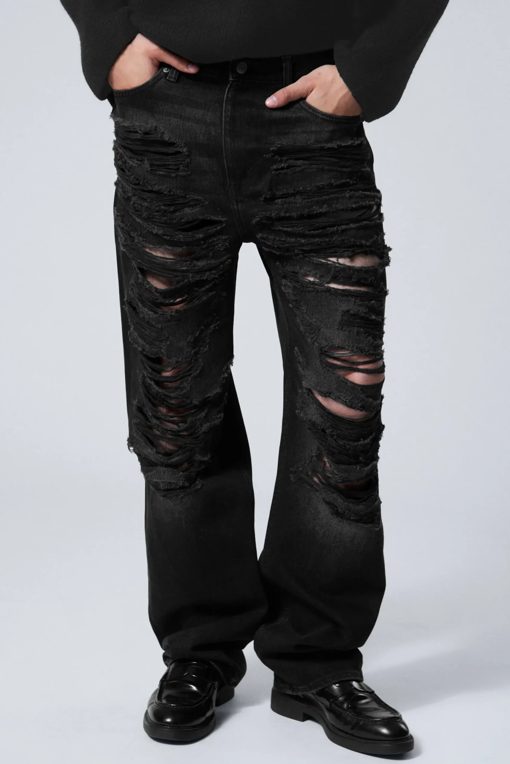 Weekday GALAXY LOOSE STRAIGHT DISTRESSED JEANS distressed black Cheap