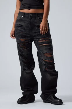 Weekday GALAXY LOOSE STRAIGHT DISTRESSED JEANS distressed black Cheap