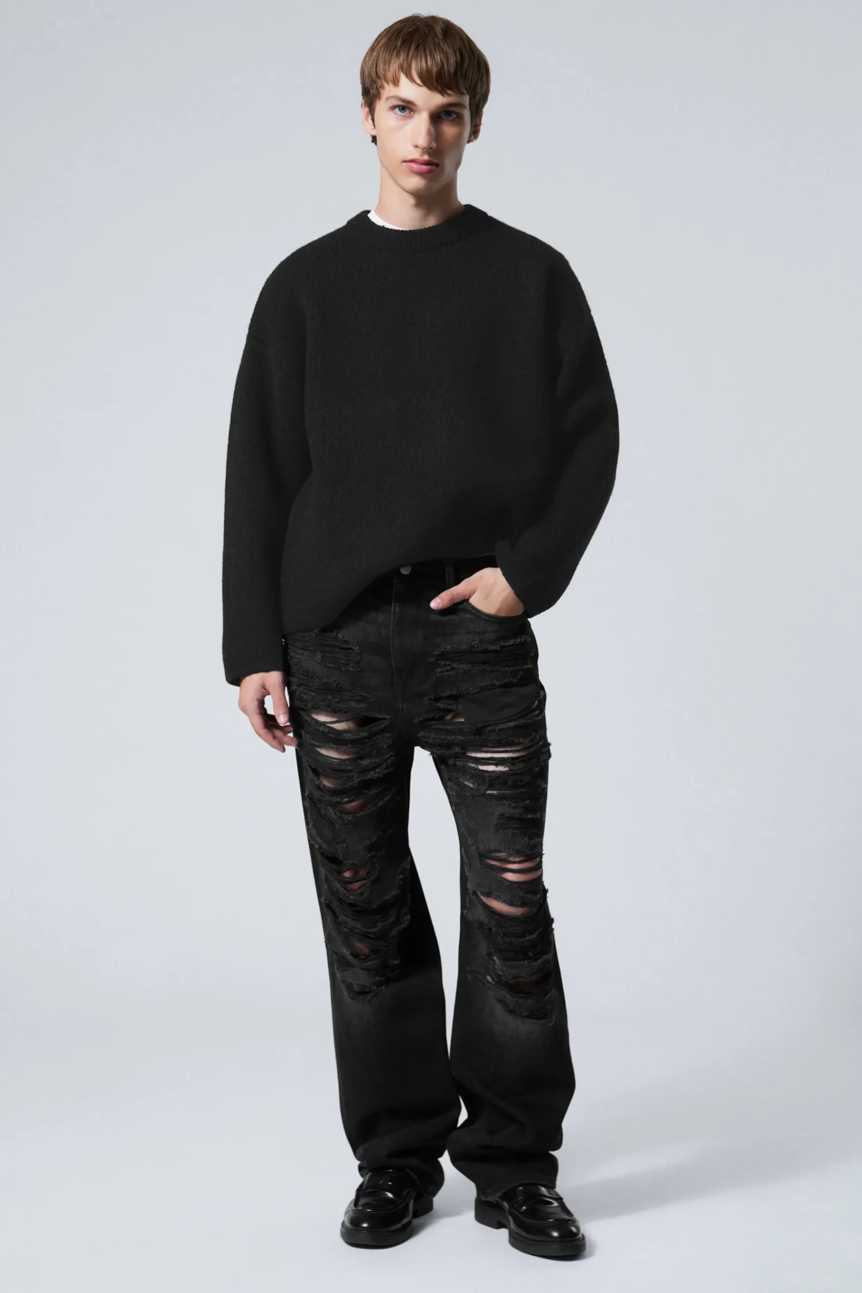 Weekday GALAXY LOOSE STRAIGHT DISTRESSED JEANS distressed black Cheap