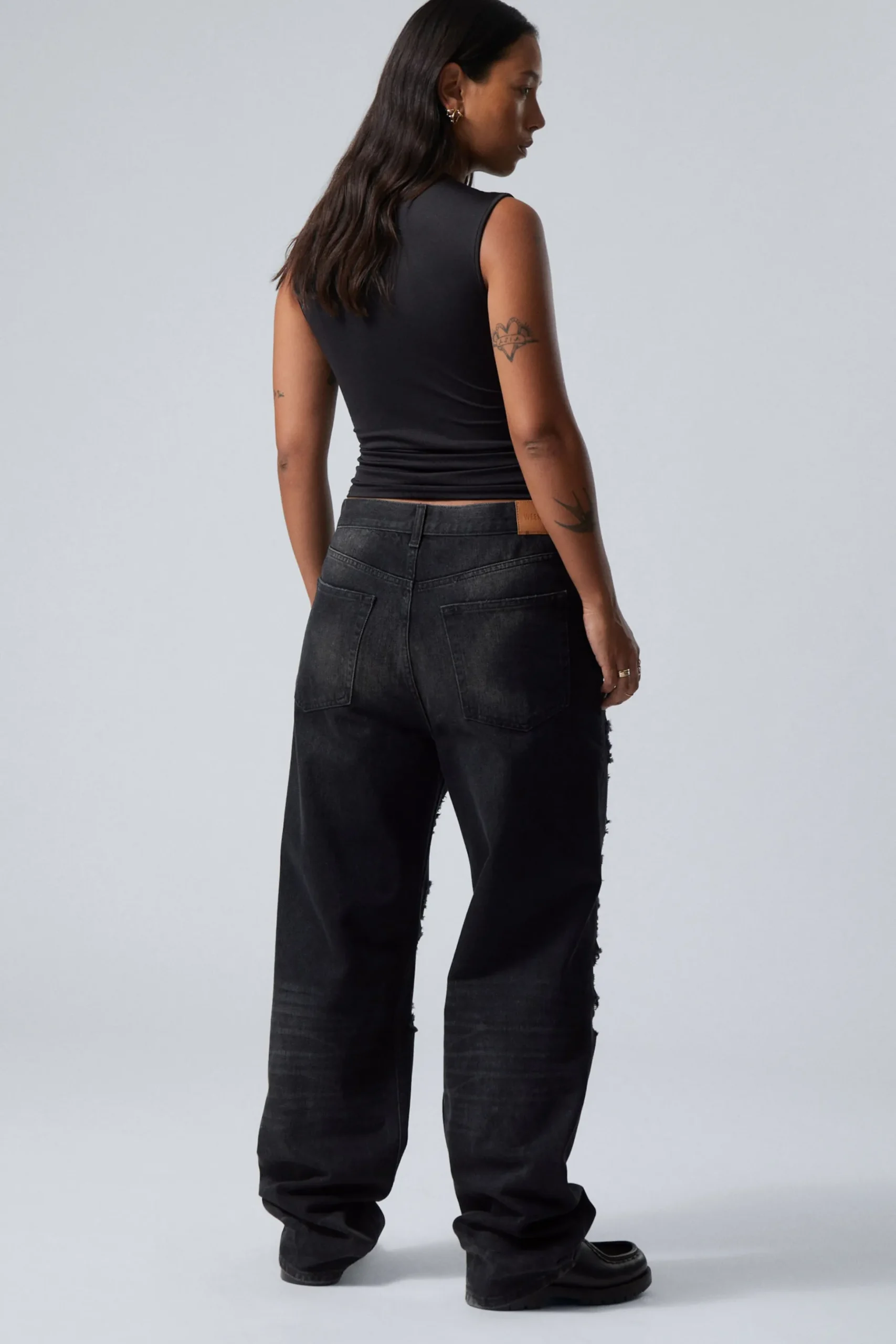 Weekday GALAXY LOOSE STRAIGHT DISTRESSED JEANS distressed black Cheap