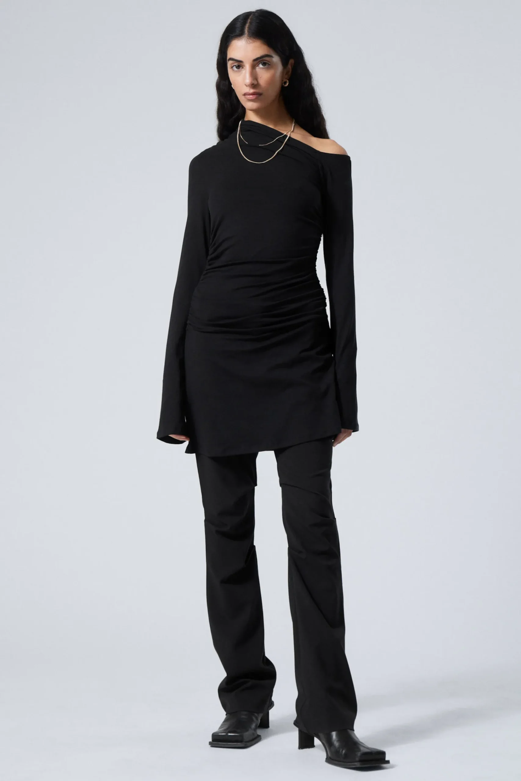 Weekday GATHERED MINI LONG SLEEVE DRESS black Store