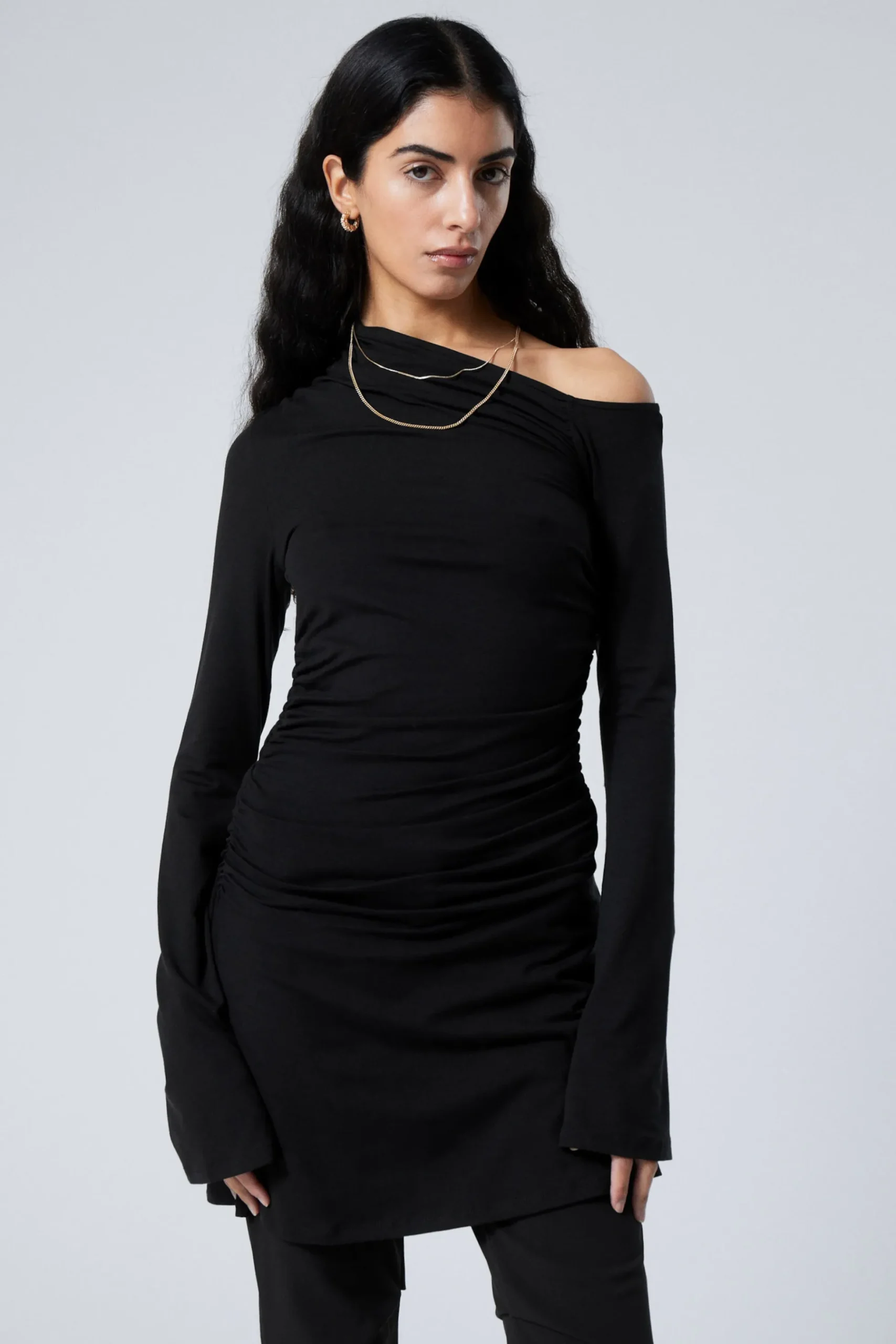 Weekday GATHERED MINI LONG SLEEVE DRESS black Store