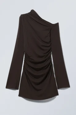 Weekday GATHERED MINI LONG SLEEVE DRESS dark brown Best Sale