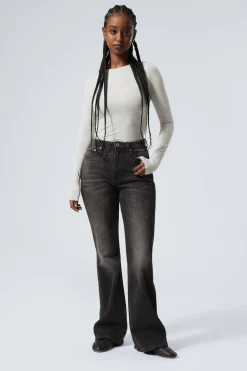 Weekday GLOW CURVE HIGH WAISTED REGULAR FLARED LEG JEANS black web black New