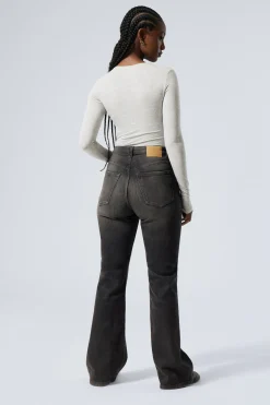 Weekday GLOW CURVE HIGH WAISTED REGULAR FLARED LEG JEANS black web black New