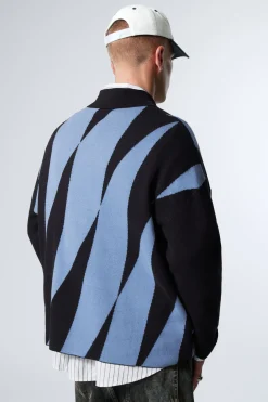 Weekday GRAPHIC POLO SWEATER black/blue fantazy fussball Hot