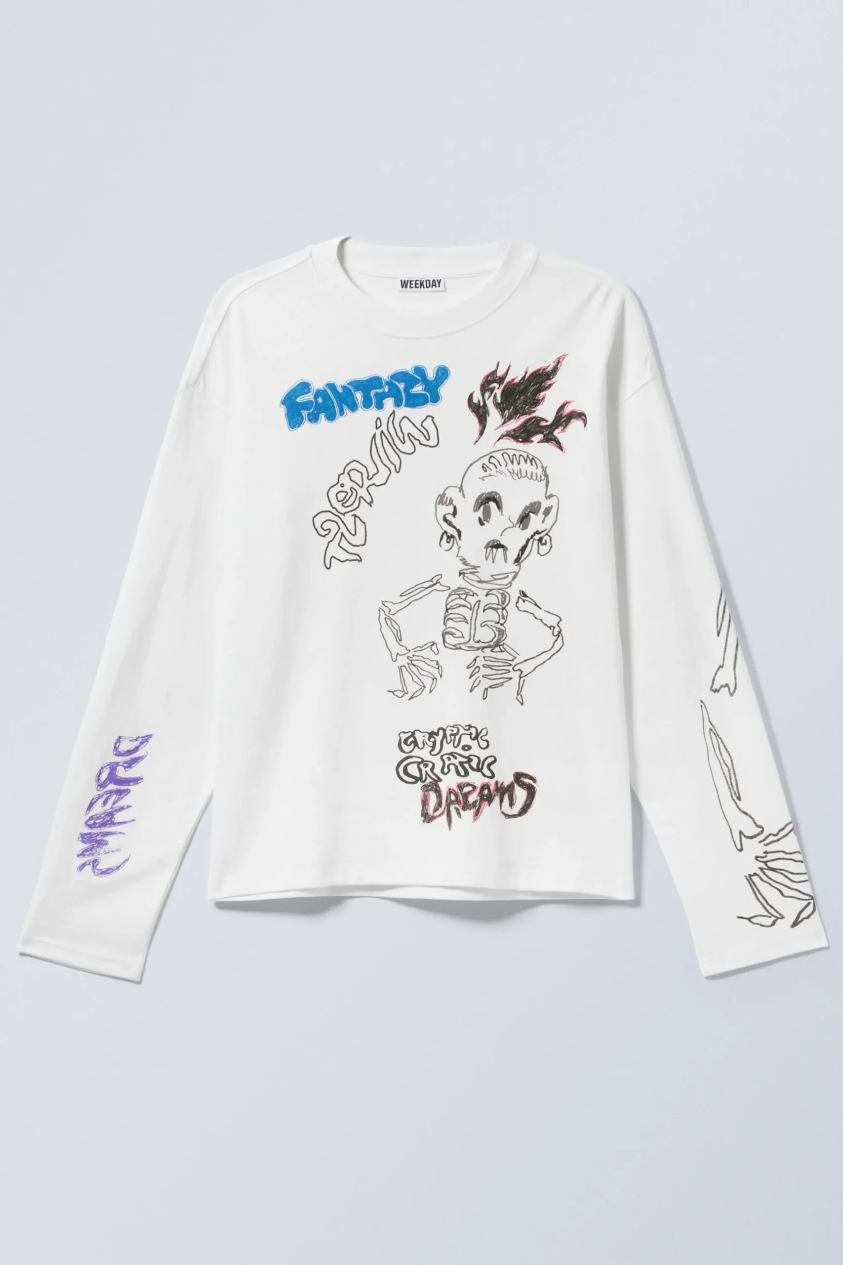 Weekday GREAT BOXY GRAPHIC LONG SLEEVE T-SHIRT white skeleton dreams Best
