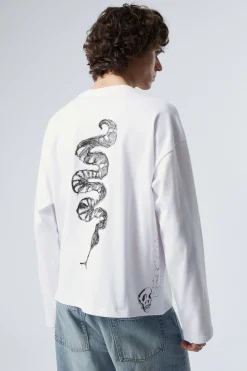 Weekday GREAT BOXY GRAPHIC LONG SLEEVE T-SHIRT white skeleton dreams Best