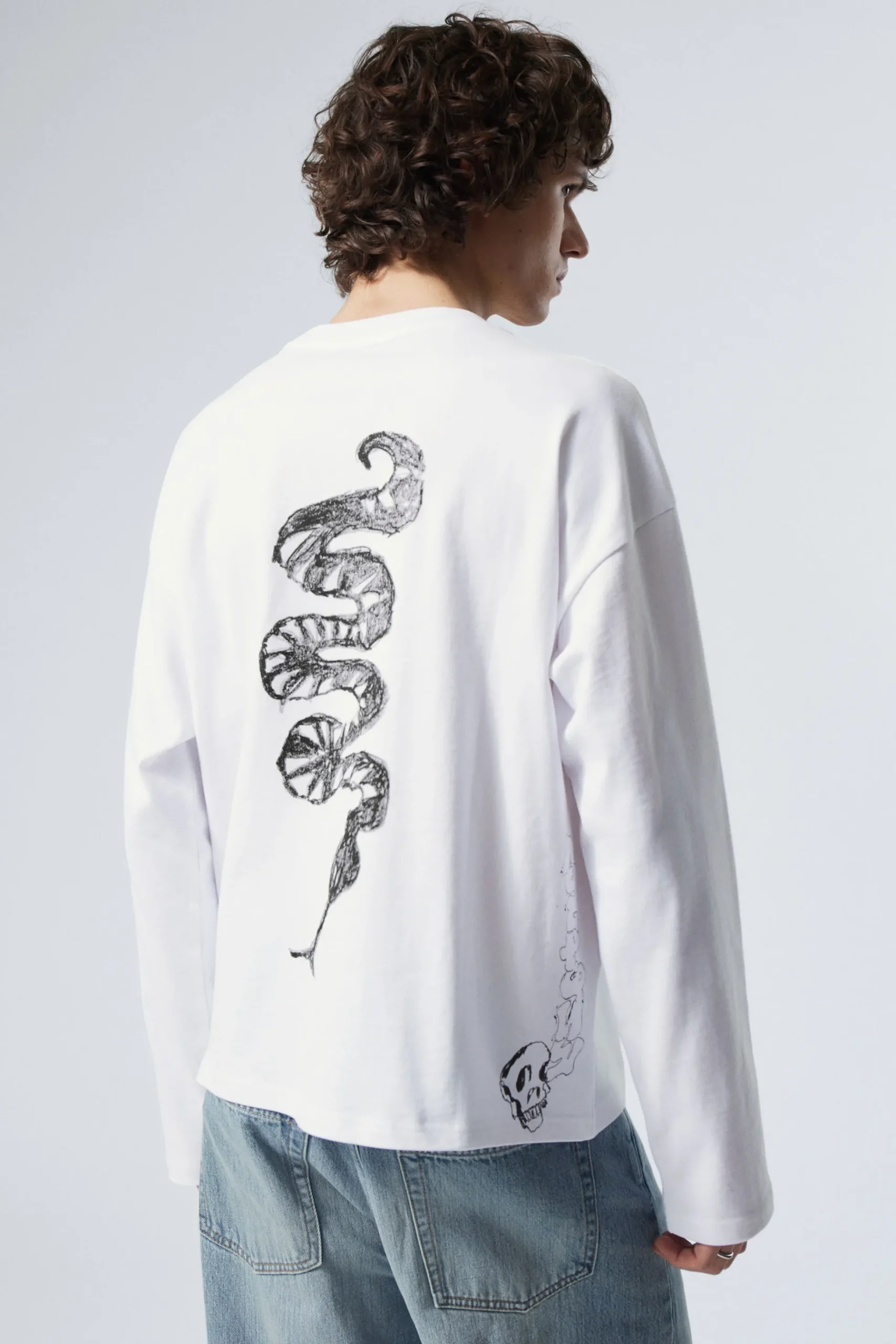 Weekday GREAT BOXY GRAPHIC LONG SLEEVE T-SHIRT white skeleton dreams Best