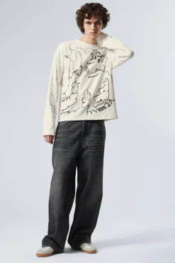 Weekday GREAT BOXY GRAPHIC LONG SLEEVE T-SHIRT dusty white shaky monster Store