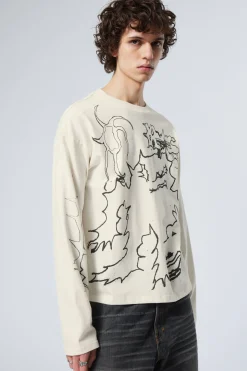 Weekday GREAT BOXY GRAPHIC LONG SLEEVE T-SHIRT dusty white shaky monster Store