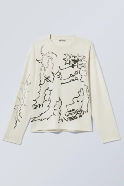 Weekday GREAT BOXY GRAPHIC LONG SLEEVE T-SHIRT dusty white shaky monster Store