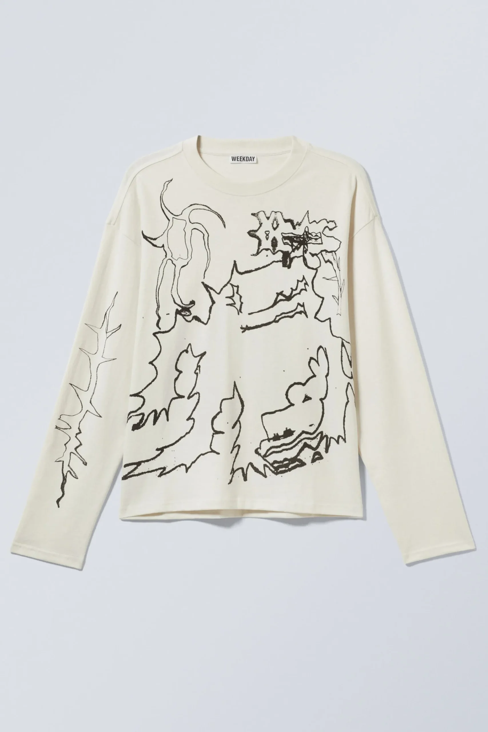 Weekday GREAT BOXY GRAPHIC LONG SLEEVE T-SHIRT dusty white shaky monster Store