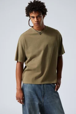 Weekday GREAT BOXY HEAVYWEIGHT T-SHIRT washed khaki green Sale