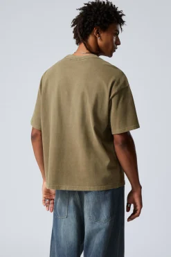 Weekday GREAT BOXY HEAVYWEIGHT T-SHIRT washed khaki green Sale