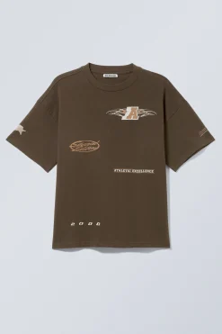 Weekday GREAT BOXY PRINTED GRAPHIC TEE dark brown sports logos Outlet