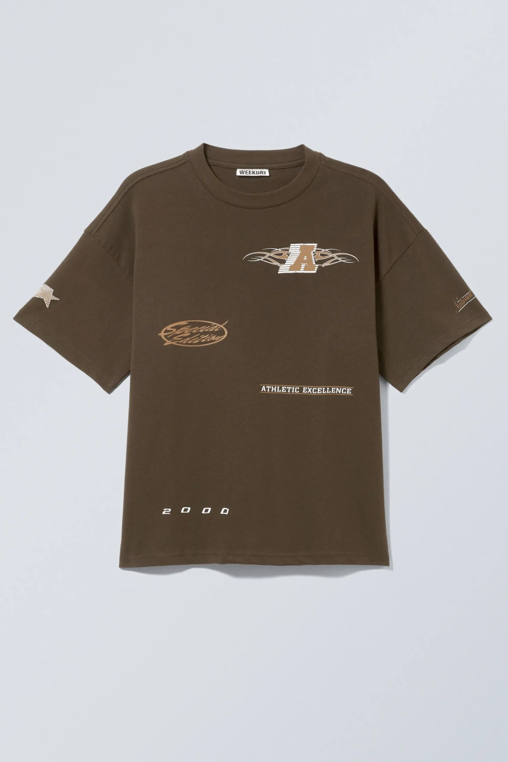 Weekday GREAT BOXY PRINTED GRAPHIC TEE dark brown sports logos Outlet