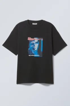Weekday GREAT BOXY PRINTED GRAPHIC TEE black young faces Fashion