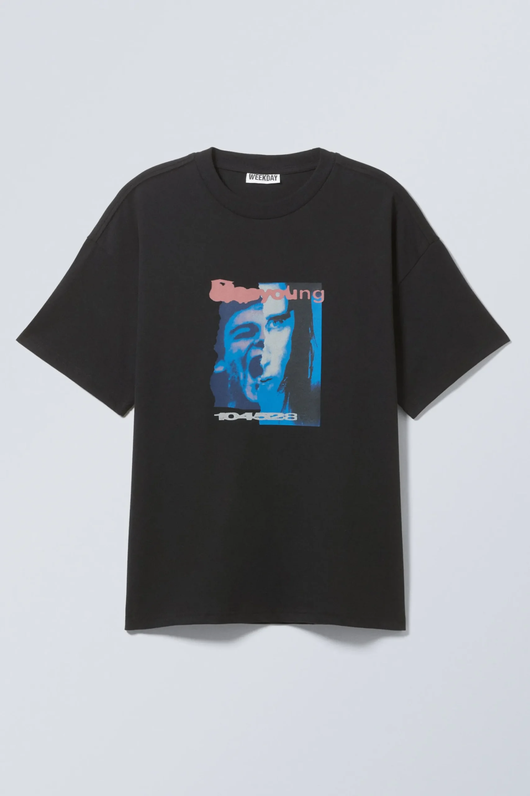 Weekday GREAT BOXY PRINTED GRAPHIC TEE black young faces Fashion