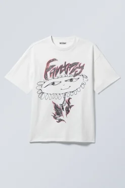 Weekday GREAT BOXY PRINTED GRAPHIC TEE white fantazy flower Shop