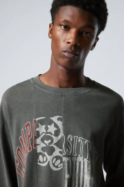 Weekday GREAT LONG-SLEEVED CUT BOXY GRAPHIC T-SHIRT grey tripple cut print New