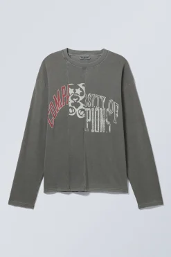 Weekday GREAT LONG-SLEEVED CUT BOXY GRAPHIC T-SHIRT grey tripple cut print New