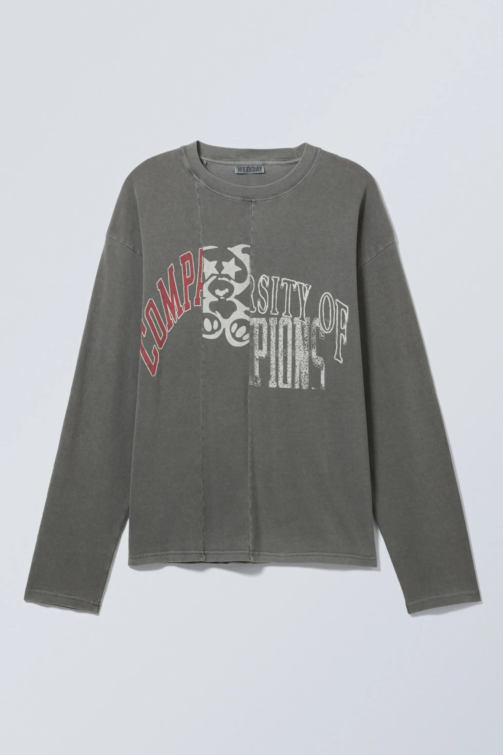 Weekday GREAT LONG-SLEEVED CUT BOXY GRAPHIC T-SHIRT grey tripple cut print New