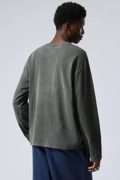 Weekday GREAT LONG-SLEEVED CUT BOXY GRAPHIC T-SHIRT grey tripple cut print New