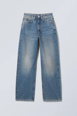 Weekday HALO CURVE HIGH WAISTED REGULAR WIDE LEG JEANS iron blue medium blue Clearance
