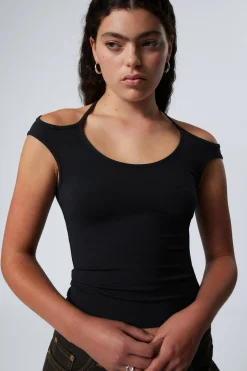 Weekday HALTERNECK SHORT SLEEVE TOP black Fashion