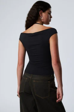 Weekday HALTERNECK SHORT SLEEVE TOP black Fashion